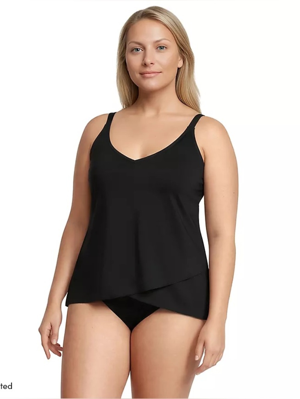 NWT Lands End Women’s Tulip Hem Tankini Top in black, Plus Size 1X (16W-18W)